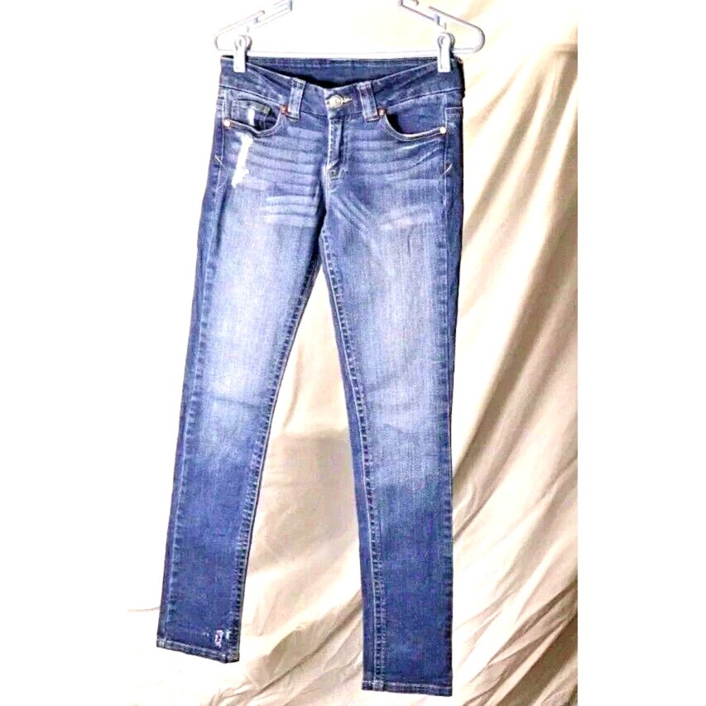 Sneak Peek Jeans women 5 distress detailing  medium blue wash straight retro‎